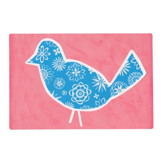 Decorative Bird with Patterns on Pink Background Placemat (Front)