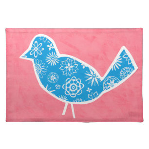 Decorative Bird with Patterns on Pink Background Placemat