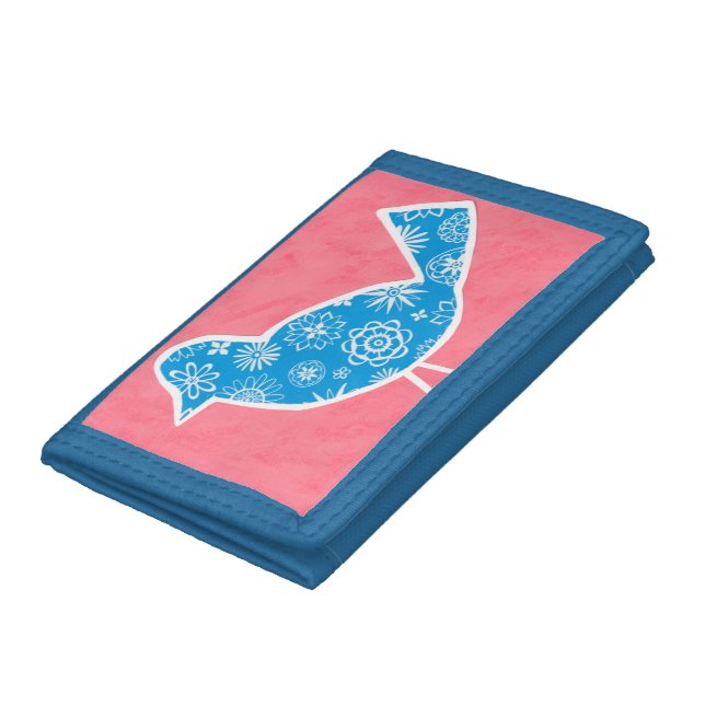 Decorative Bird with Patterns on Pink Background Tri-fold Wallet (Bottom)