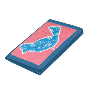 Decorative Bird with Patterns on Pink Background Trifold Wallet