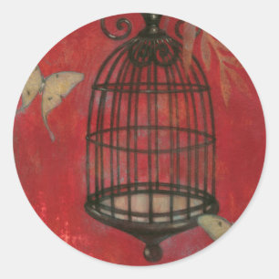 Decorative Birdcage with Butterflies Classic Round Sticker