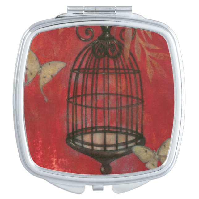 Decorative Birdcage with Butterflies Compact Mirror (Front)