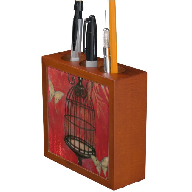 Decorative Birdcage with Butterflies Desk Organizer (In Situ)