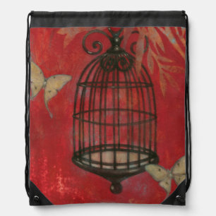 Decorative Birdcage with Butterflies Drawstring Bag