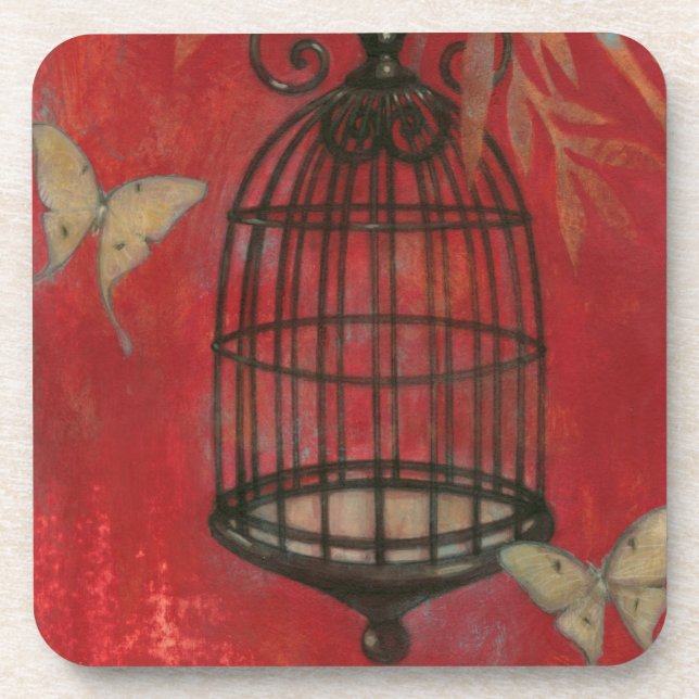 Decorative Birdcage with Butterflies Drink Coaster (Front)