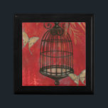Decorative Birdcage with Butterflies Jewelry Box<br><div class="desc">Two pale butterflies hover around a birdcage in this painting by Norman Wyatt. Leaves hang over the birdcage, and it all rests on a crimson background. Order this print today!</div>