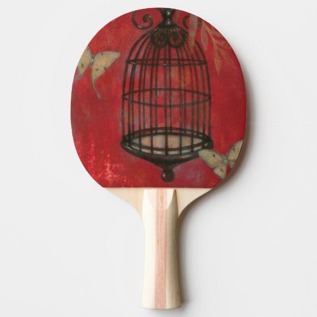 Decorative Birdcage with Butterflies Ping-Pong Paddle (Front)