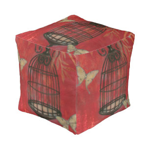 Decorative Birdcage with Butterflies Pouf