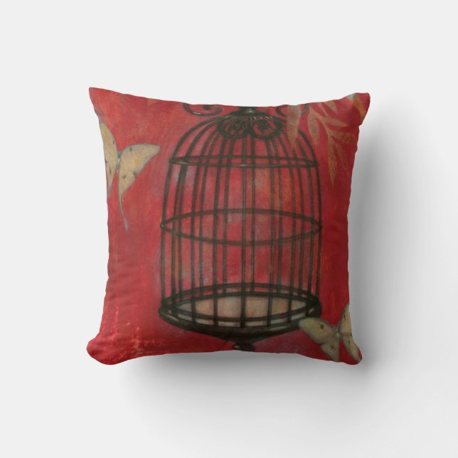 Decorative Birdcage with Butterflies Throw Pillow (Front)