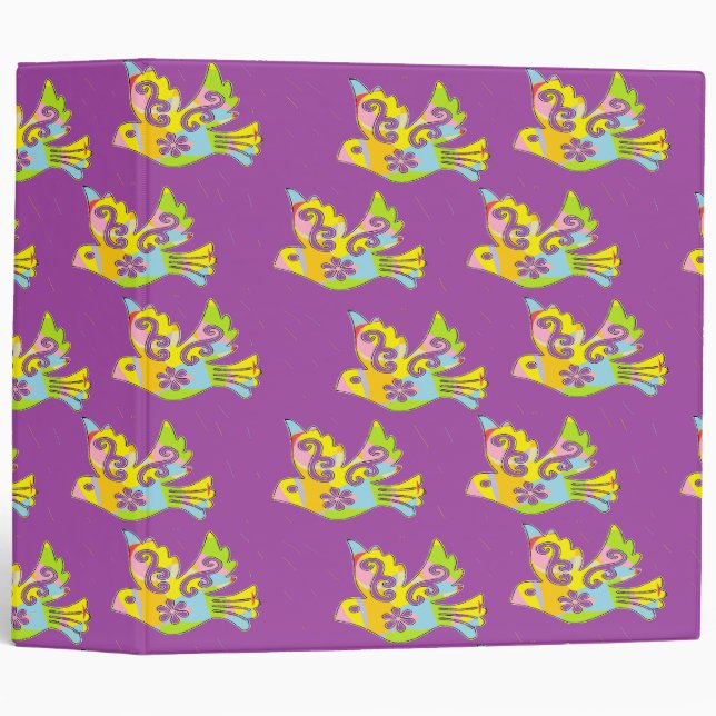 decorative birds on purple 3 ring binder (Front/Spine)