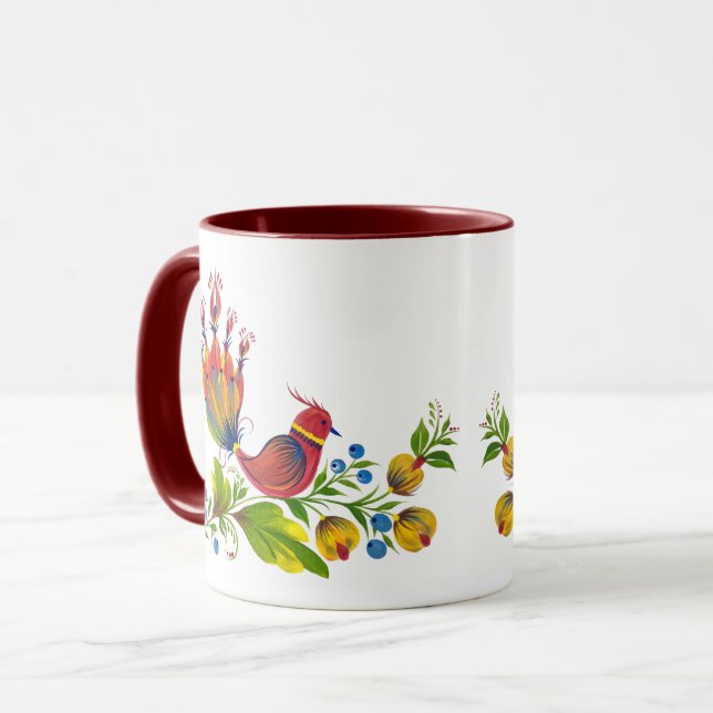 Decorative Birds with Flowers & Berries Art Mug (Front Left)