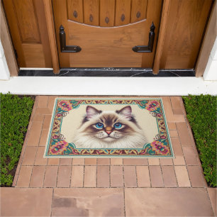 Decorative Birman Cat Colorful Framed Border Doormat