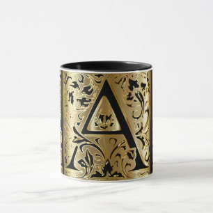 Decorative Black and Gold Letter A Coffee Mug