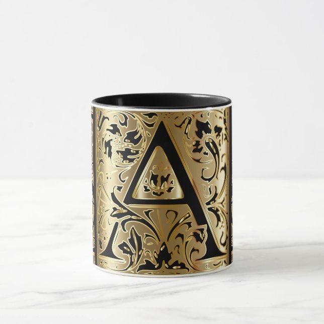 Decorative Black and Gold Letter A Coffee Mug (Center)