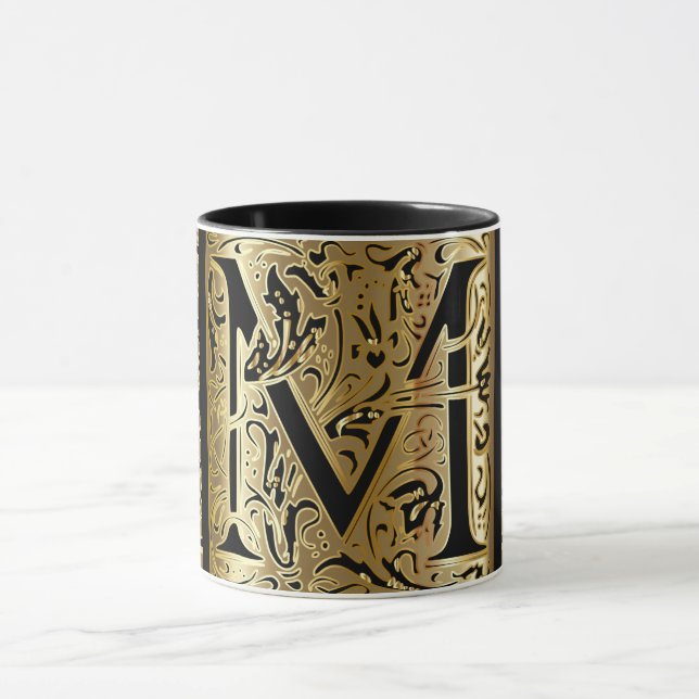 Decorative Black and Gold Letter M Coffee Mug (Center)