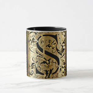 Decorative Black and Gold Letter S Coffee Mug
