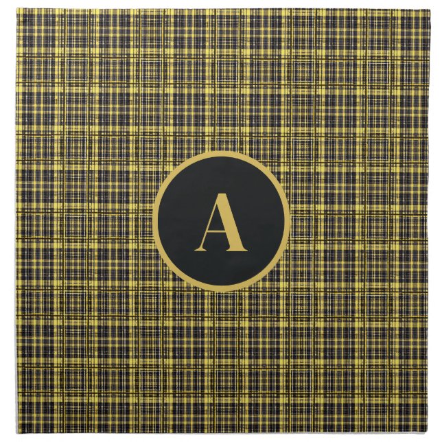 Decorative Black and Gold Plaid Pattern Cloth Napkin (Front)