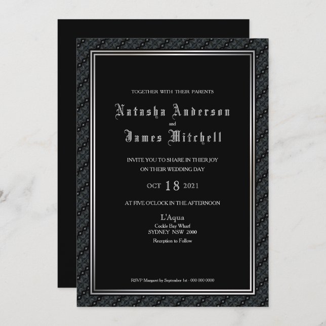 Decorative Black and White Border Wedding Invitation (Front/Back)