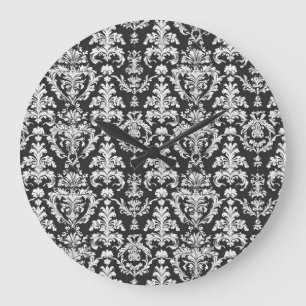 Decorative Black and White Damask Pattern Large Clock