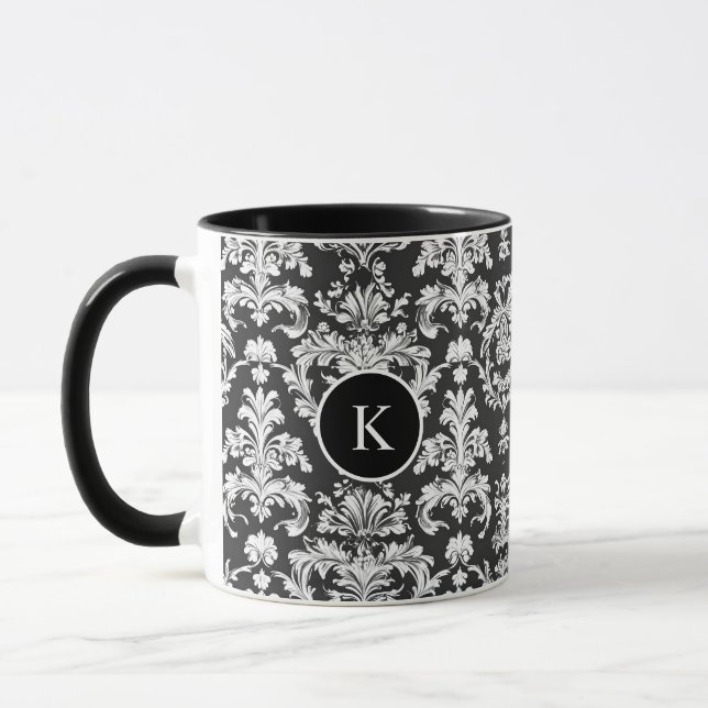Decorative Black and White Damask Pattern Mug (Left)