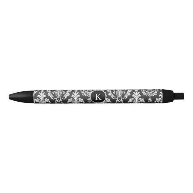 Decorative Black and White Damask Pattern Pen (Front)