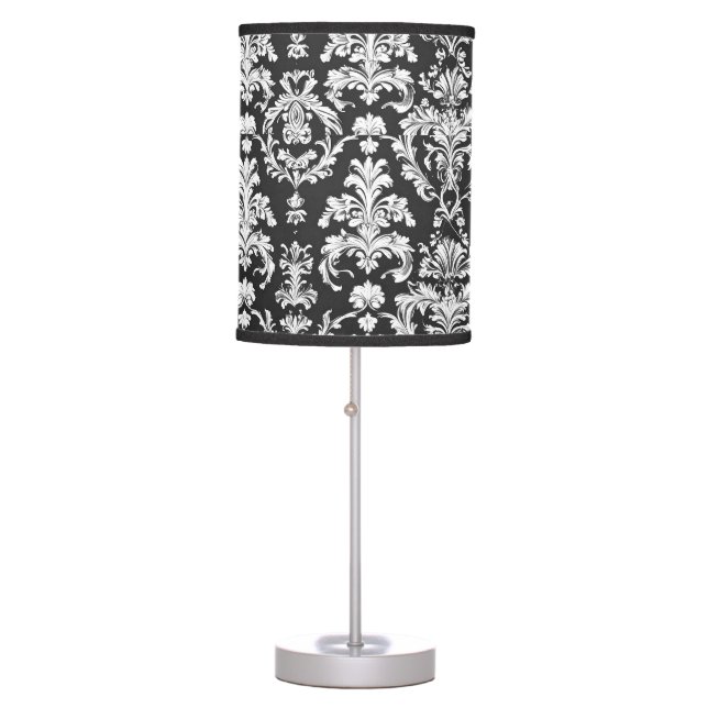 Decorative Black and White Damask Pattern Table Lamp (Front)