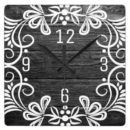 Decorative Black And White Distressed Wood Square Wall Clock