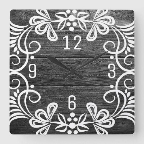 Decorative Black And White Distressed Wood Square Wall Clock