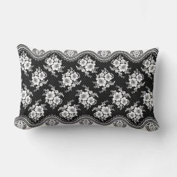 Decorative Black And White Faux Lace Pattern Lumbar Pillow by idesigncafe at Zazzle