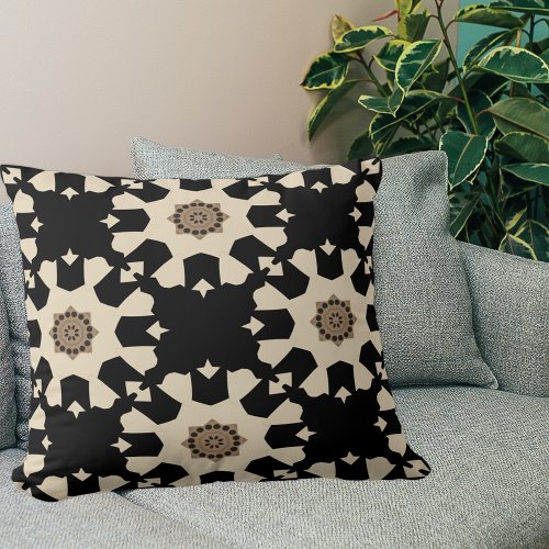 Decorative Black  Beige Geometric Pattern Throw Pillow