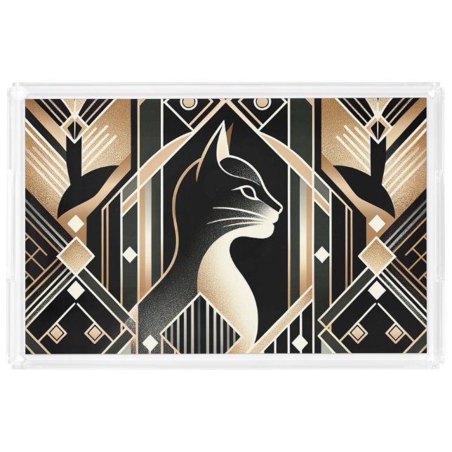 Decorative Black Cat Abstract Acrylic Vanity Tray (Front)