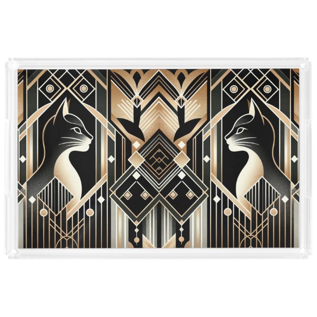 Decorative Black Cat Abstract Acrylic Vanity Tray (Front)