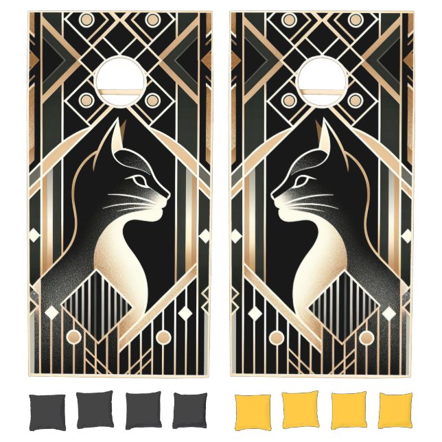 Decorative Black Cat Abstract Cornhole Set (Set)