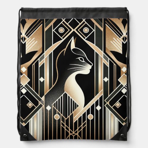Decorative Black Cat Abstract Drawstring Backpack