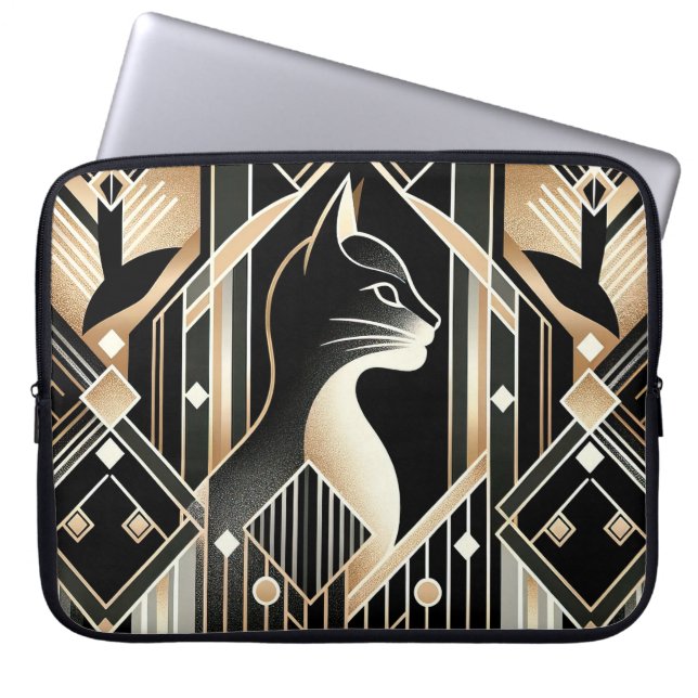 Decorative Black Cat Abstract Laptop Sleeve (Front)