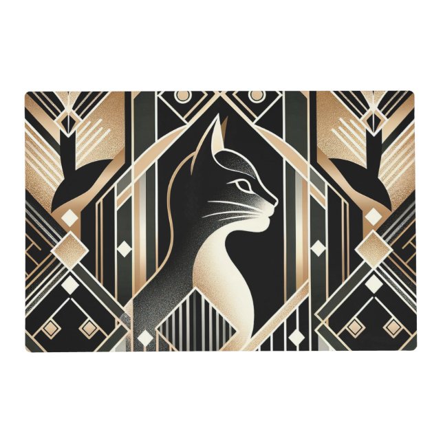 Decorative Black Cat Abstract Paper Placemat (Front)