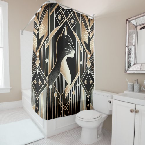 Decorative Black Cat Abstract Shower Curtain