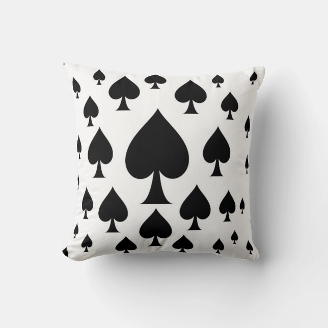 DECORATIVE BLACK SPADES  PLAYING CARDS CASINO ART THROW PILLOW (Front)