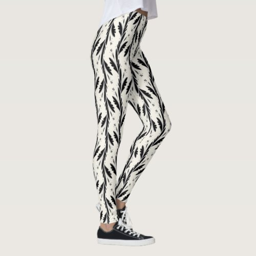 Decorative Black Vines Pattern Leggings