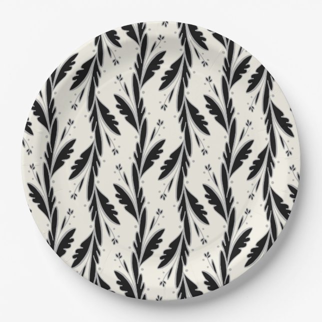 Decorative Black Vines Pattern Paper Plates (Front)