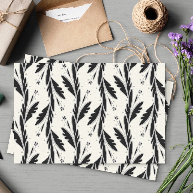 Decorative Black Vines Pattern Tissue Paper (Black and White Leafy Vines Pattern Tissue Paper)
