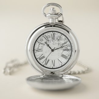 Decorative black & white floral pattern, ornament pocket watch