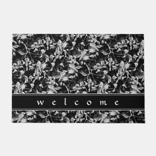 Decorative Black  White Floral  Welcome Doormat