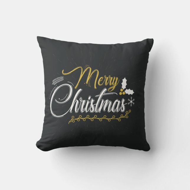 Decorative Black & White Merry Christmas  Throw Pillow (Front)