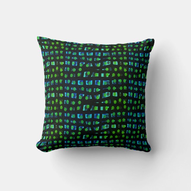 Decorative Blue and Olive Green Throw Pillow (Front)