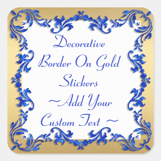 Decorative Blue Border On Gold Sticker (Front)