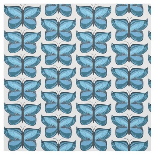 Decorative Blue Butterfly Illustration Pattern Fabric