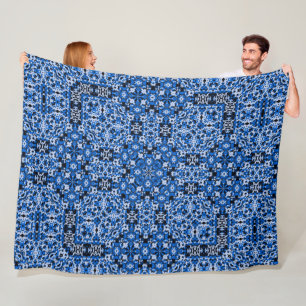 Decorative Blue Denim Satin Mandala Quilt Pattern Fleece Blanket