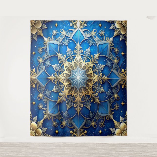 Decorative Blue Gold Holiday Backdrop (Front)