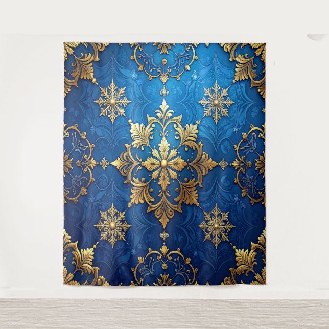 Decorative Blue Gold Holiday Backdrop (Front)